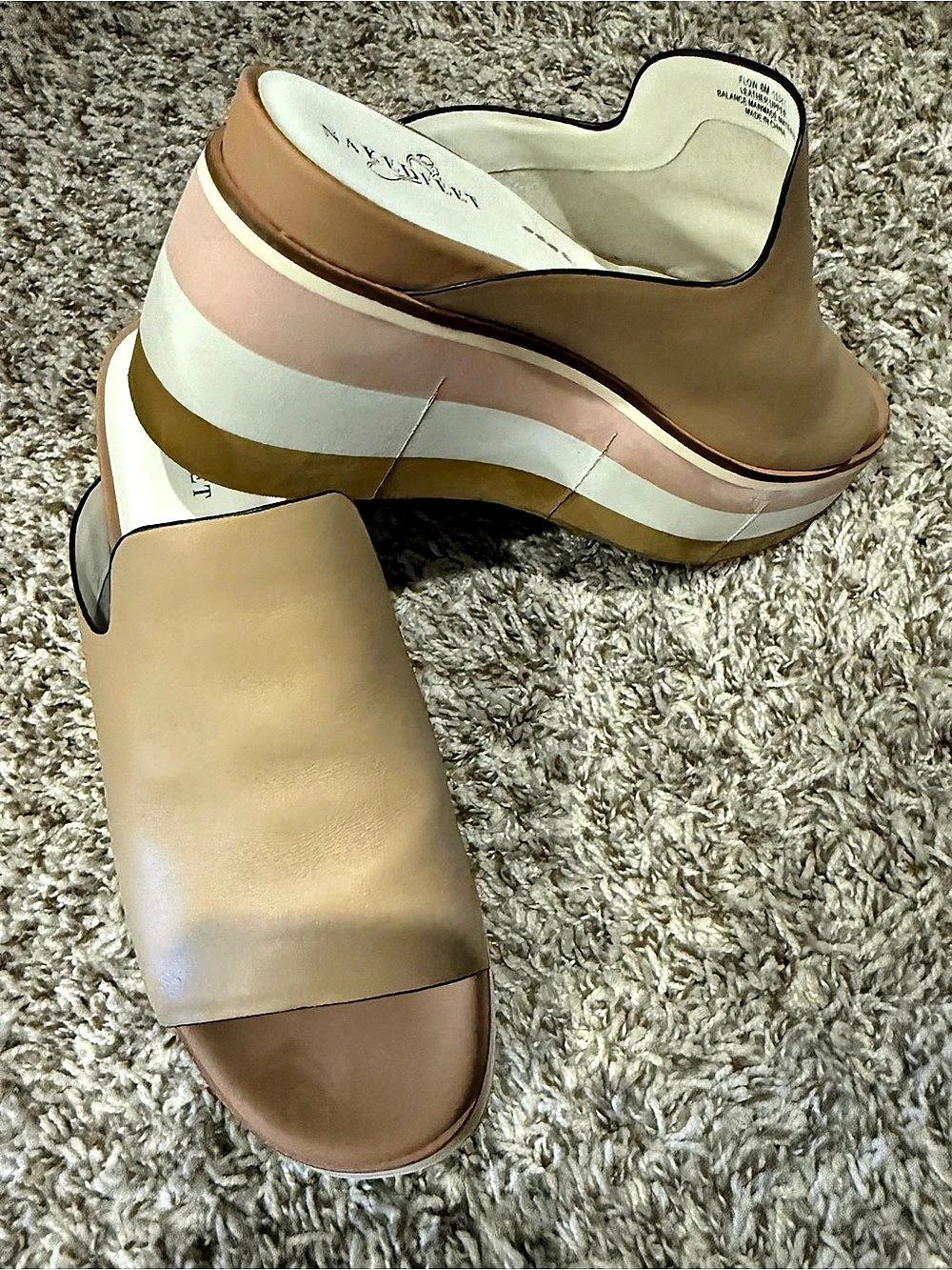 Naked Feet Flow Platform Wedge Sandal Tan & White US SZ 8